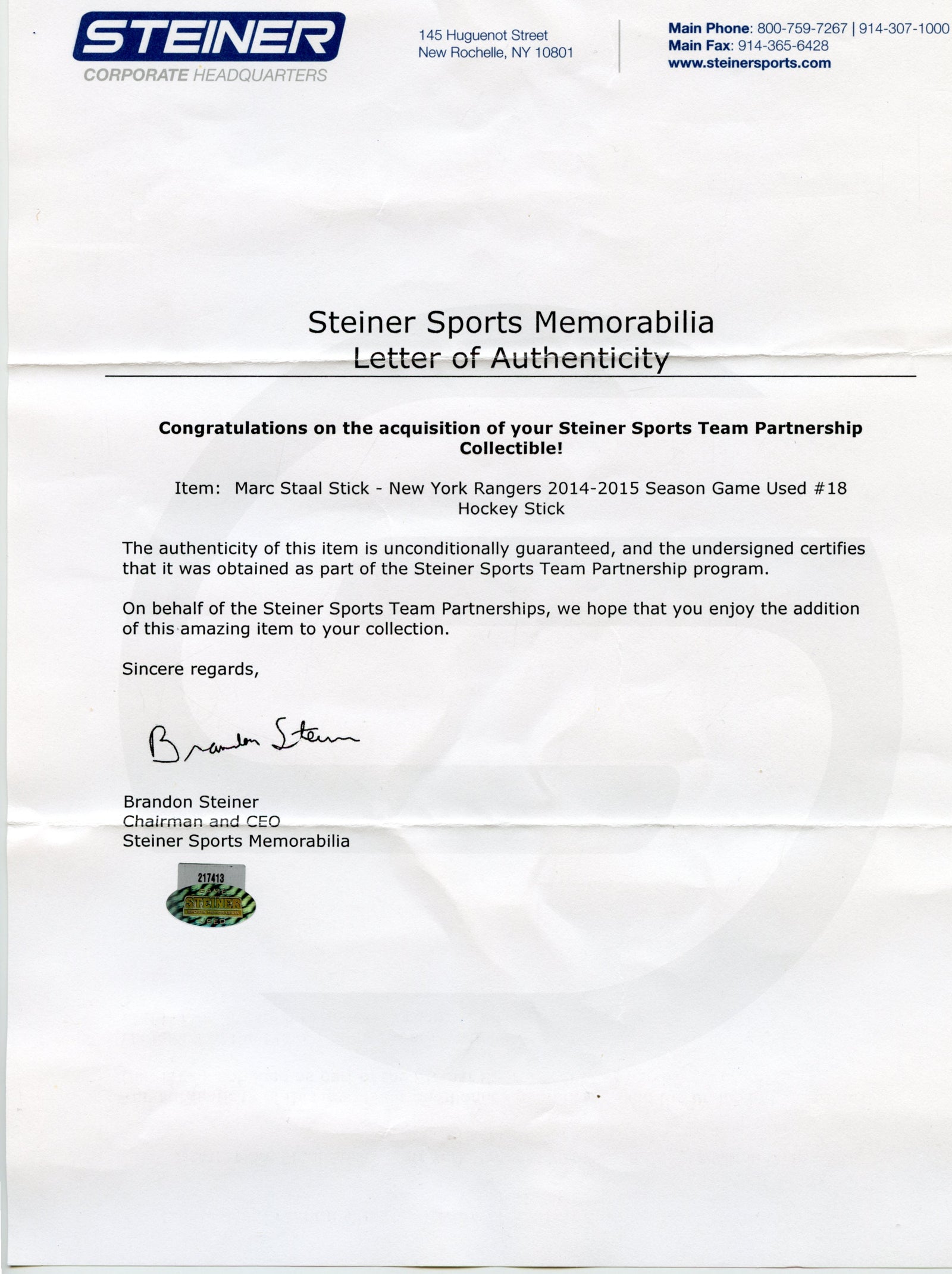 Original memorabilia photo for Marc Staal