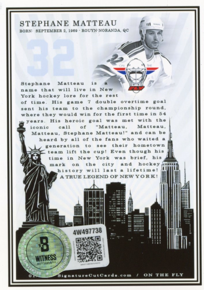 Stephane Matteau Legends Of New York Autograph w/ Inscription (Rainbow Foil)